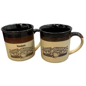 Vintage 80s Hardee’s Coffee Mugs Brown Tan Rise and Shine Set of 2 Display
